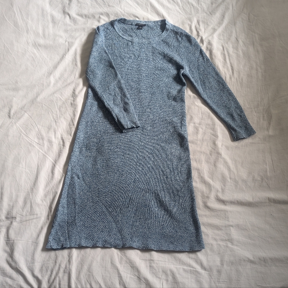 Ann Taylor Blue Sweater Dress With 3/4 Sleeves